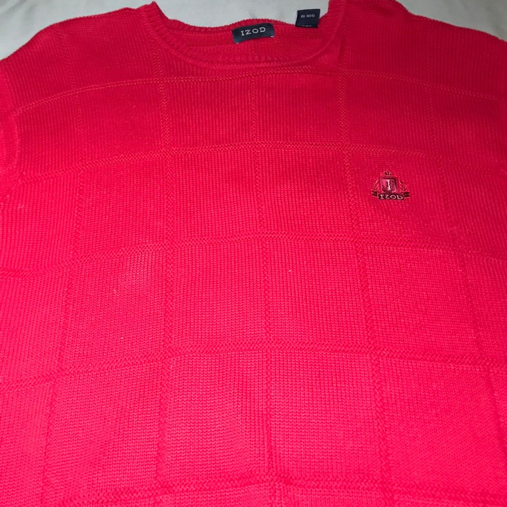 IZOD Mens Red Textured Grid Crewneck Cotton Pullover Sweater L RN36543 PC-772 - Picture 9 of 10